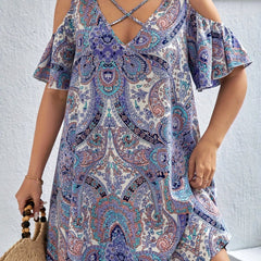 Women's Plus Paisley Print Cold Shoulder Mini Dress