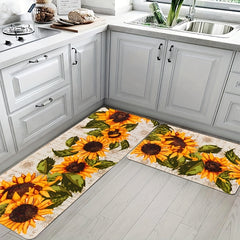 Sunflower Print Kitchen Floor Rug Dirt Resistant Waterproof Kitchen Mat
