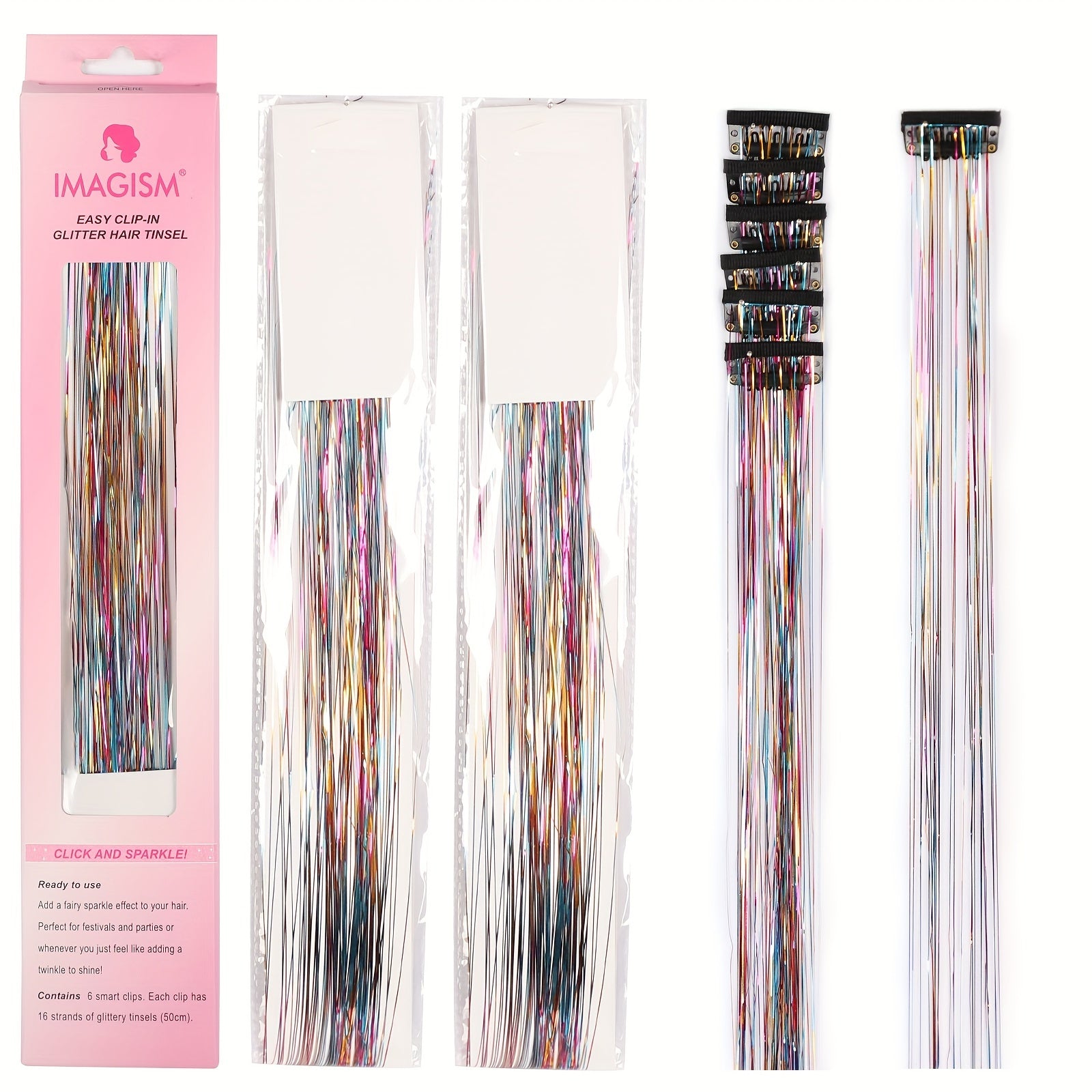 6pcs Y2K Tinsel Clip In Hair Extension 50 Sparkle Glitter Synthetic Extensions