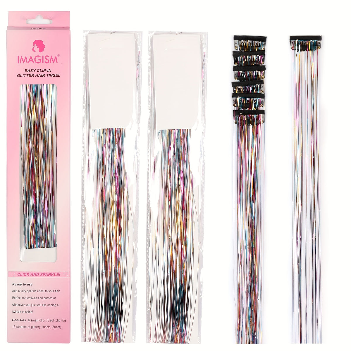 6pcs Y2K Tinsel Clip In Hair Extension 50 Sparkle Glitter Synthetic Extensions