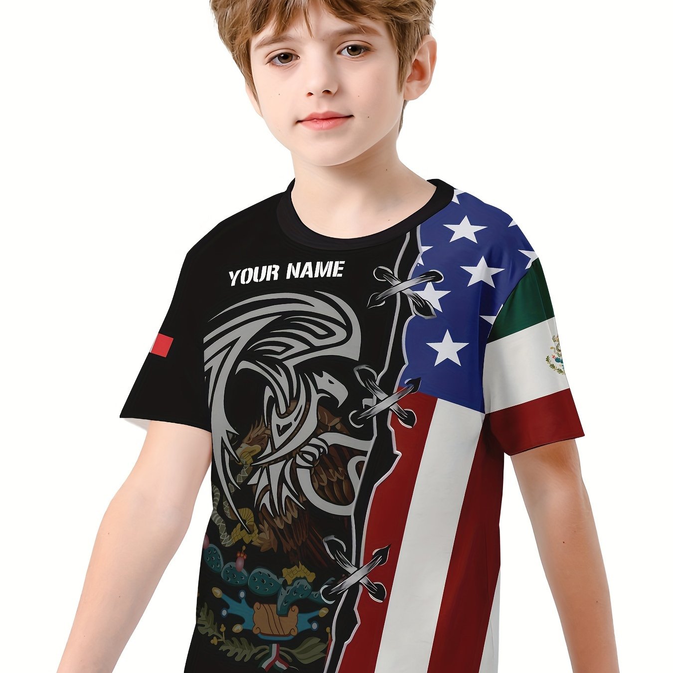 Eagle And Flag 3D Print Boy's Casual Tees Short Sleeve Crew Neck T shirt