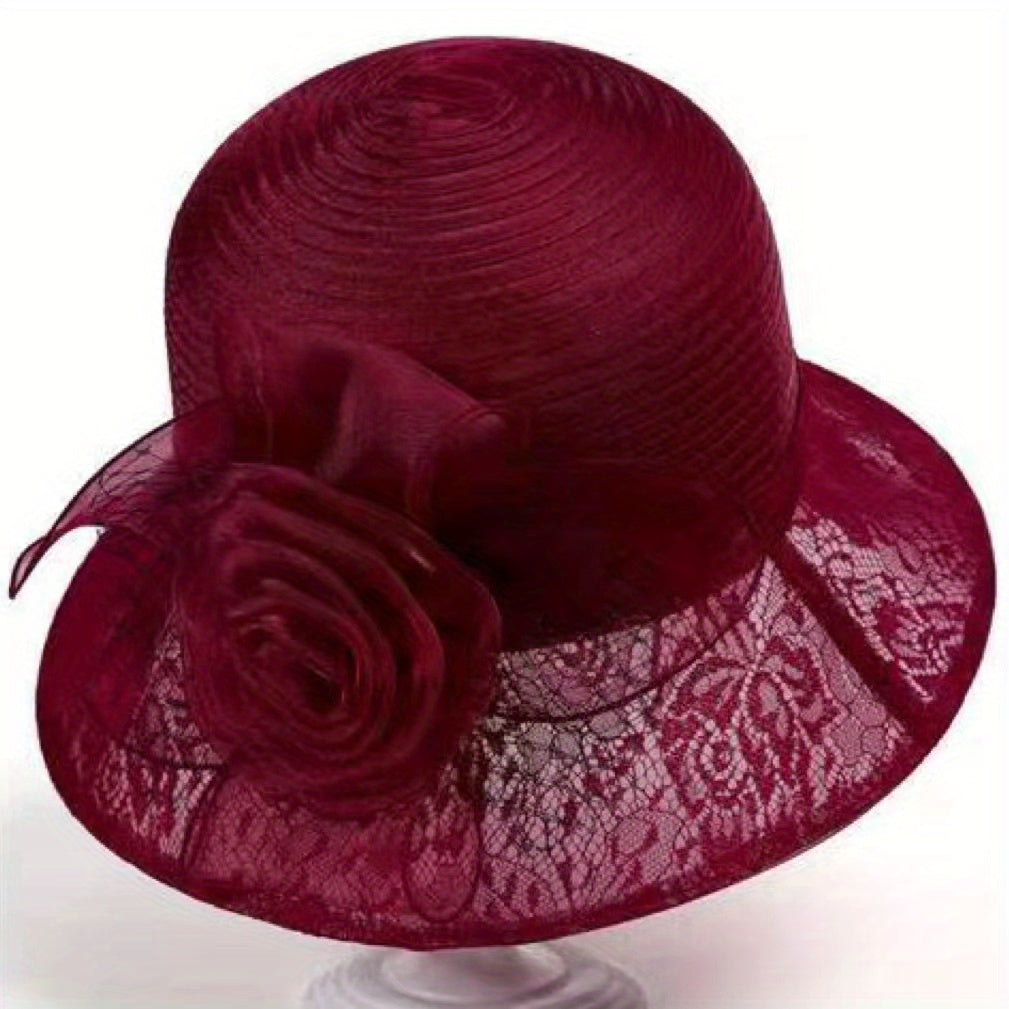 Breathable Organza Sun Hat with Flower Decor Mesh Bucket Hats