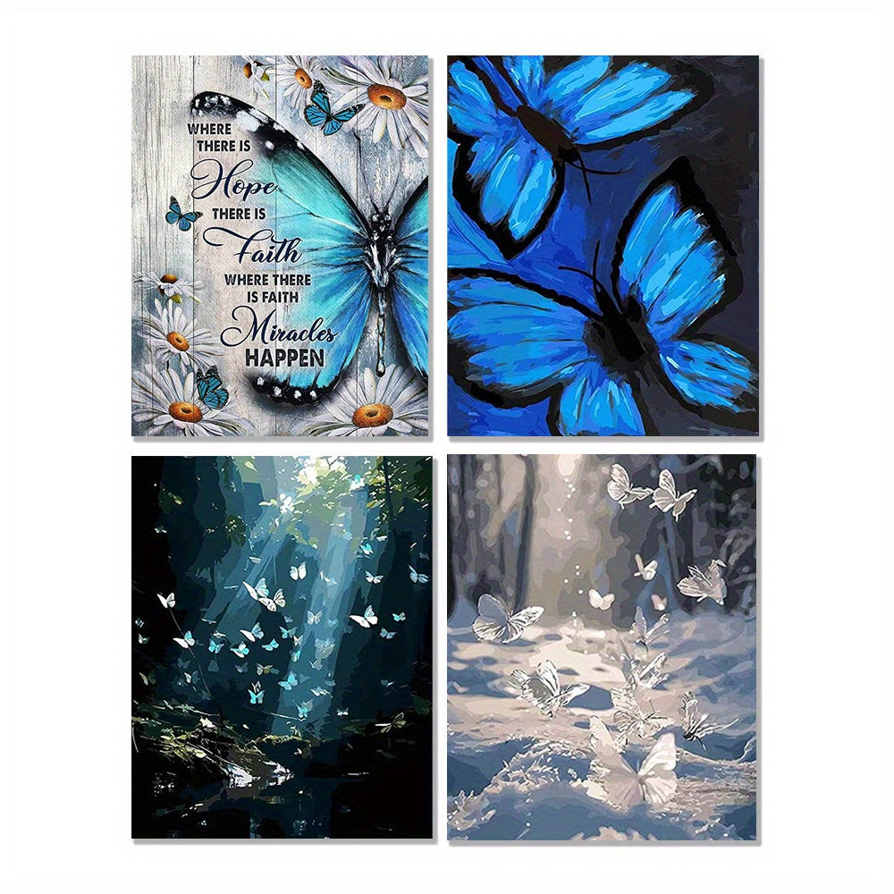 4pcs Butterfly Canvas Art Set Vibrant & Butterflies Daisies and Quotes