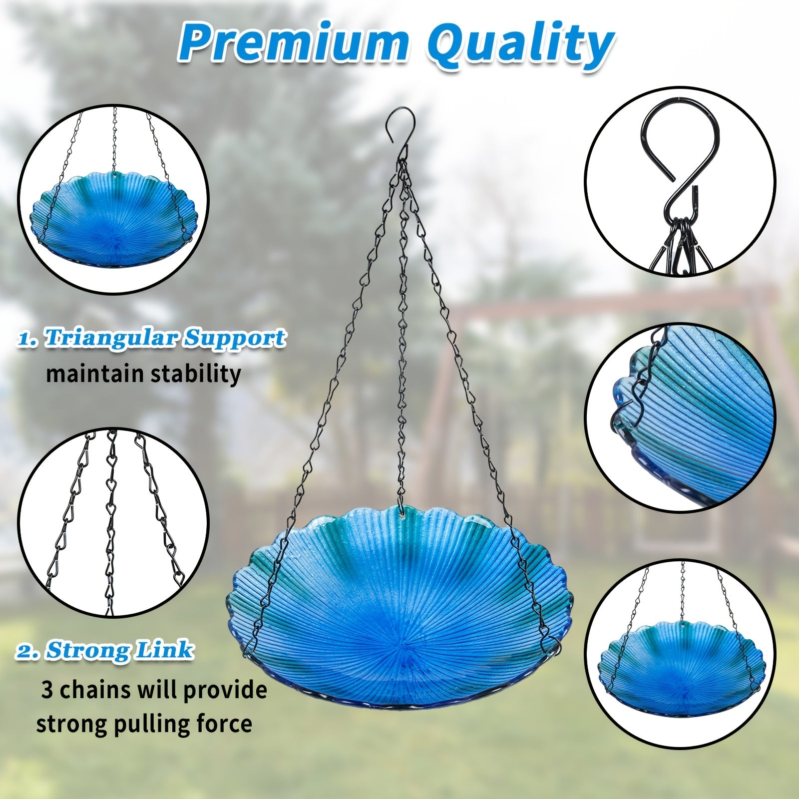 Glass Bird Feeder Bird Bath Outdoor Garden Decoration