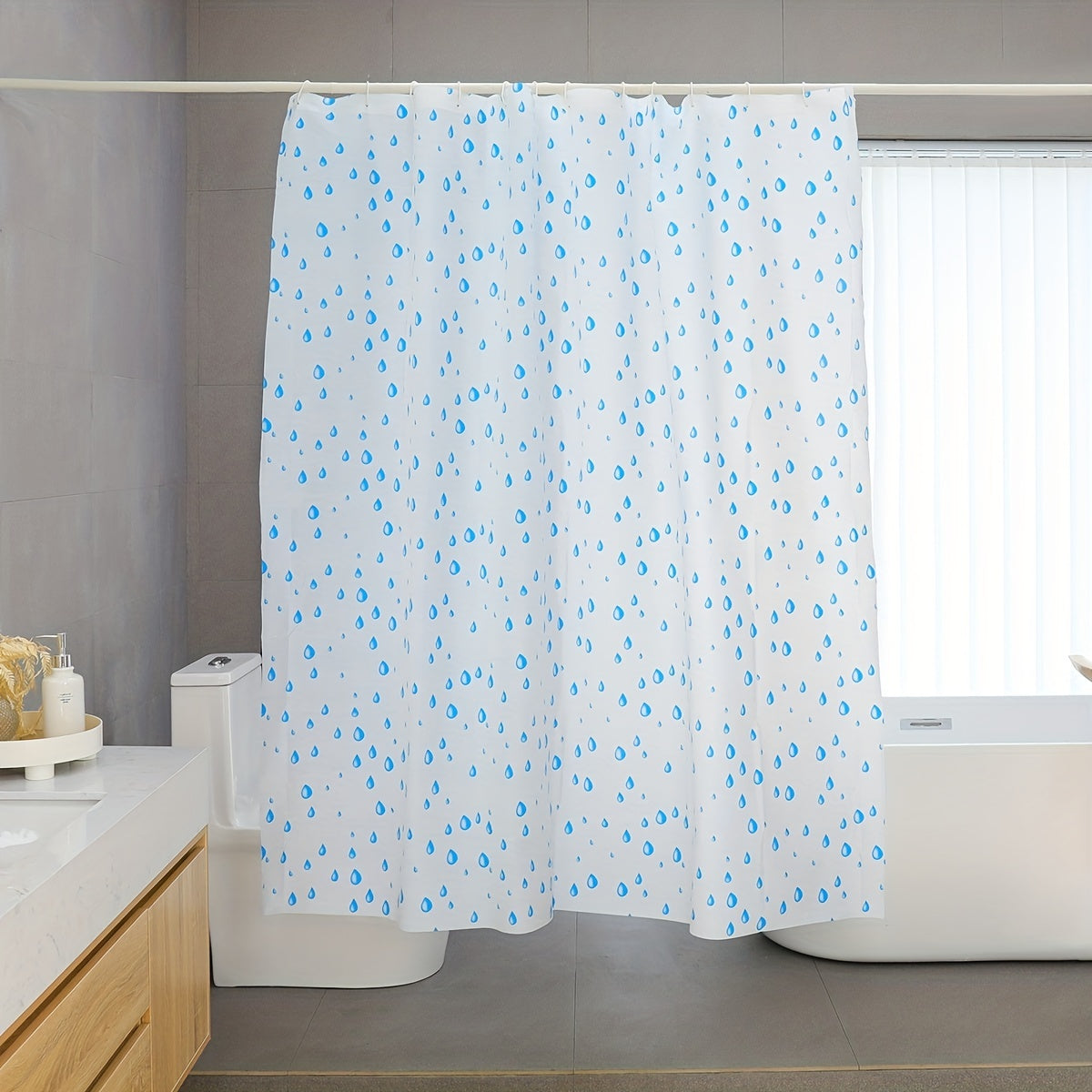 Small Fresh Waterproof Bathroom Shower Curtain - Water Drop Pattern