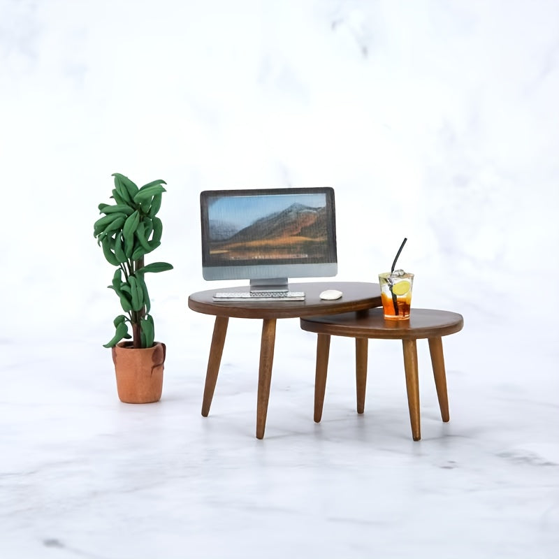 1:12 Scale OB11 Triangle Coffee Table & Desk Dark Brown Dollhouse Accessory