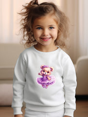 Girls Bear Pattern Crew Neck Sweatshirt For Spring Fall Christmas Gift