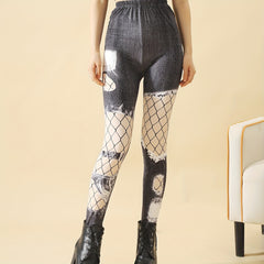 Denim Print High Waist Slim Pantyhose Women's Stockings