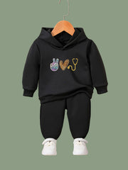 OERYUI Kids 2pcs Heart Print Activewear Set for Spring Fall Sports