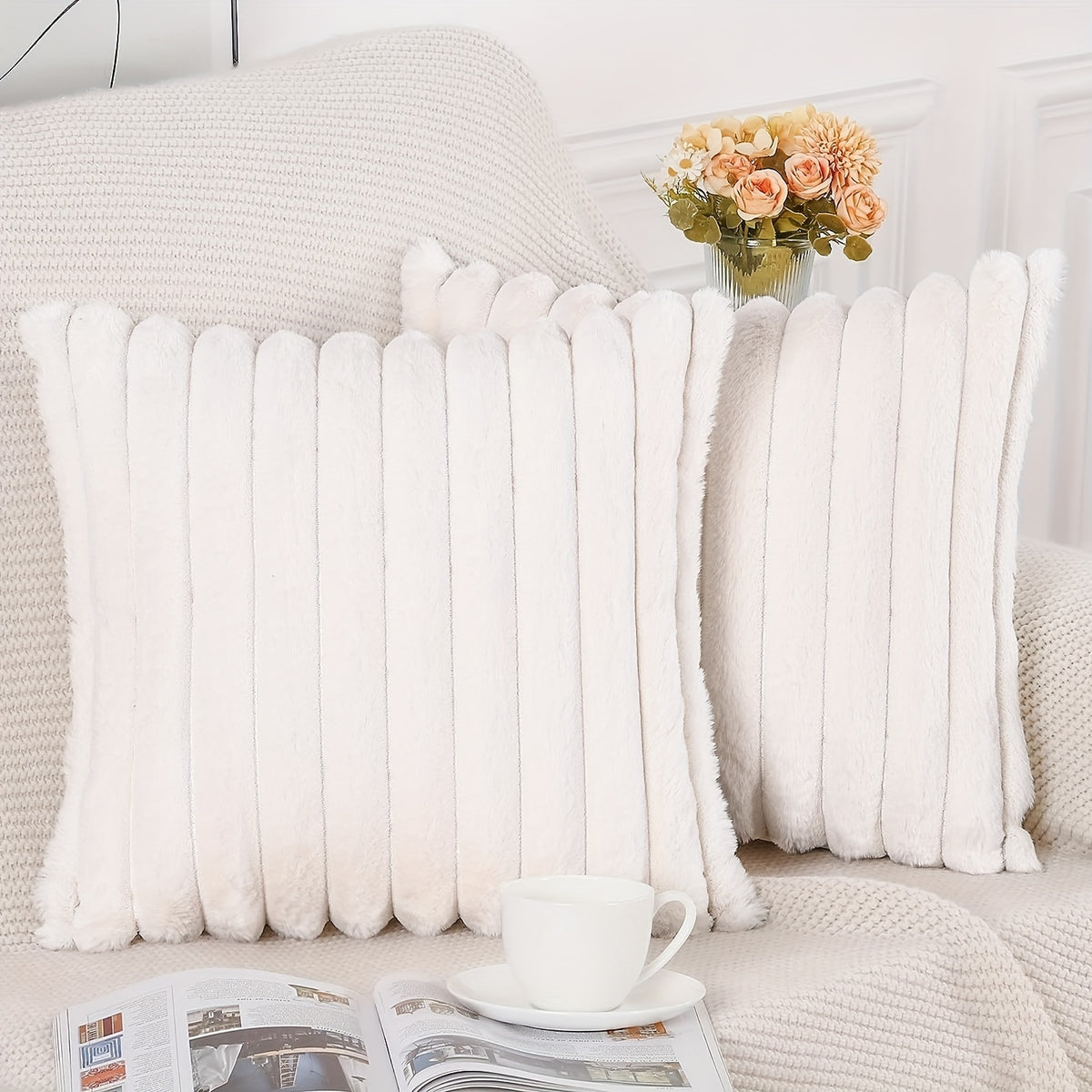 2pcs Double sided Faux Fur Plush Throw Pillow Covers