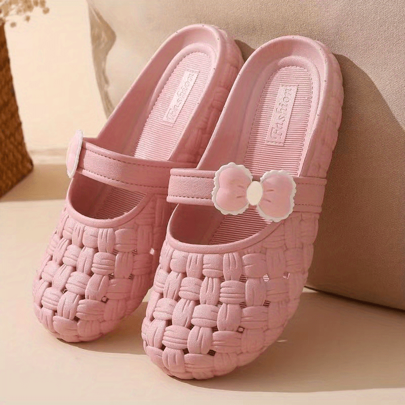 Women's Bowknot Decor Clogs Closed Toe Slip On Shoes