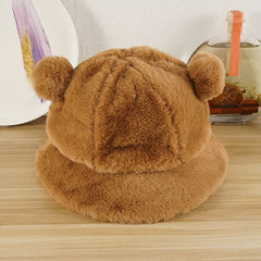 Women Plush Panda Bucket Hat with Ear Protection for Winter