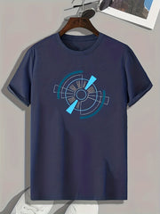Disk Pattern Print Men's Comfy Sports T-shirt