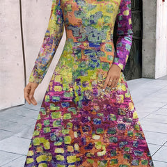  Casual Dress Women's Plus Print Long Sleeve Dress