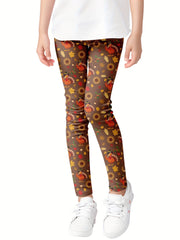 Girls' Thanksgiving Leggings with Turkey Pumpkin Dwarf Pattern