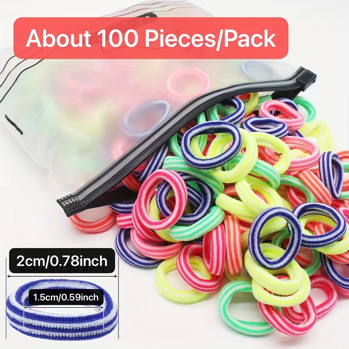100pcs Colorful Striped Hair Ties Elastic Headbands Hair Rope