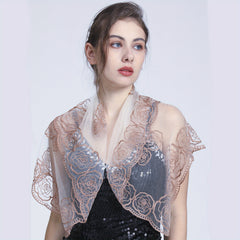 Transparent Lace Square Scarf Rose Embroidery Shawl