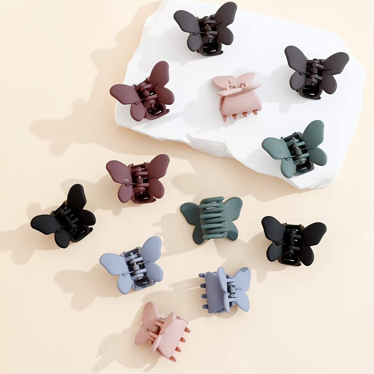 12pcs Matte Mini Butterfly Shape Hair Claw Plastic Shark Claw Hair Accessories