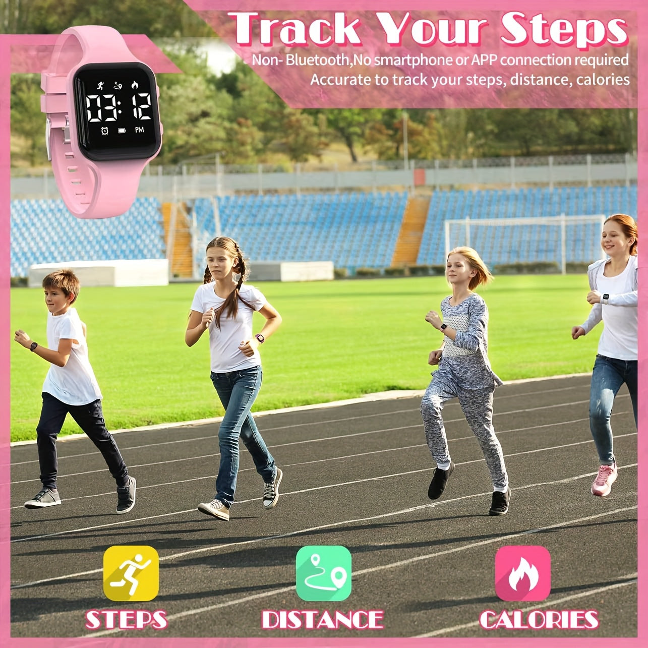 Colorful LED Digital Kids Watch with Timer Alarm Clock Stopwatch Pedometer