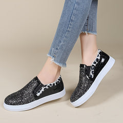 Women's Sequins Flat Loafers Slip On Low Top Sneakers Casual Canvas Shoes
