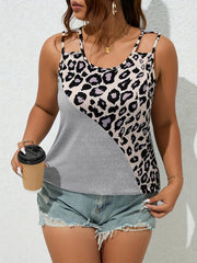  Leopard Print Tank Top - Colorblock Round Neck