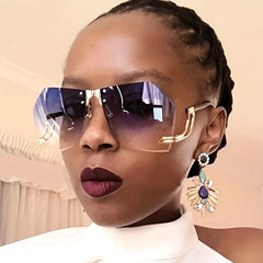 Oversized Rimless Wrap Around Sunglasses