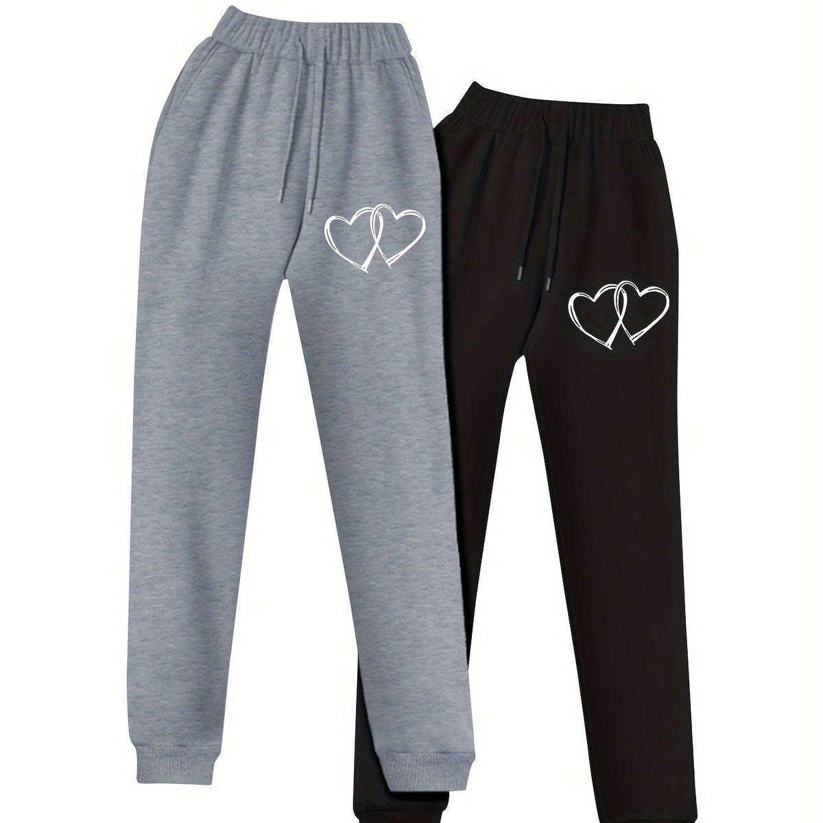 2 Pack Women's Plus Size Heart Print Fleece Liner Joggers Set