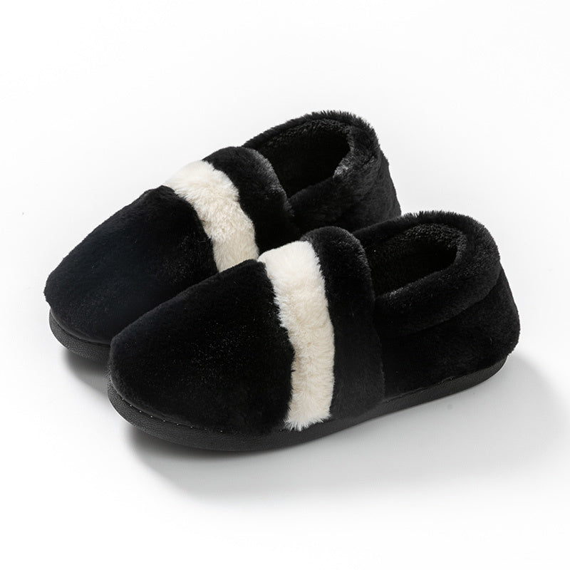 Colorblock Warm Home Slippers Slip On Round Toe Low Non slip Fluffy Soft Shoes