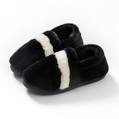 Colorblock Warm Home Slippers Slip On Round Toe Low Non slip Fluffy Soft Shoes