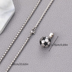 Men's Vintage Silver Football Stainless Steel Pendant Necklace