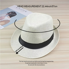 British Style Jazz Fedora Cap Curved Brim Straw Hat Couple Beach Hat