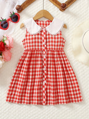 Girl's Plaid Button Front Dress for Summer