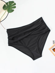  Solid Cross Front Ruched Tummy Control High Rise Swim Panty