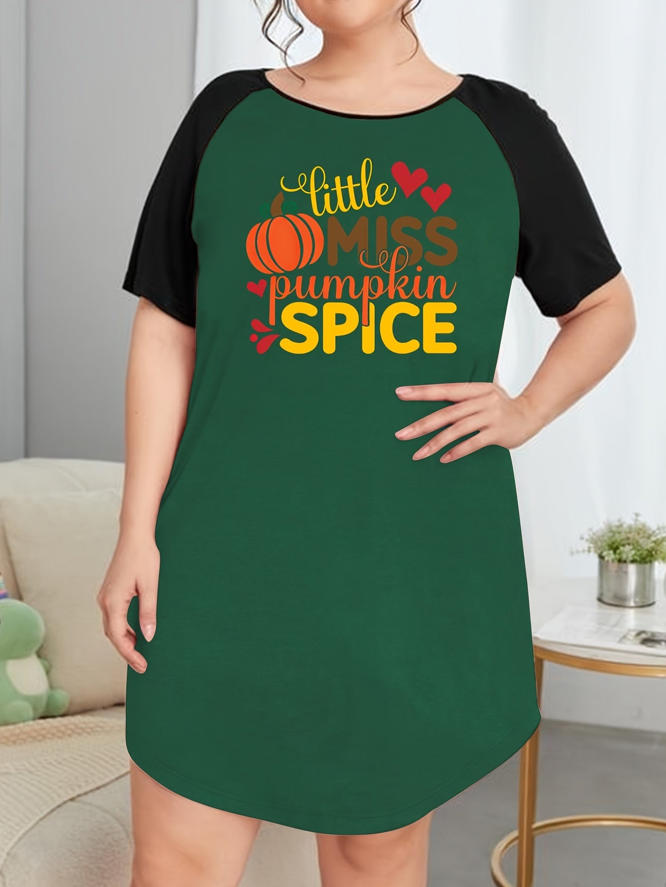 Women's Pumpkin Print Nightdress Raglan Sleeve