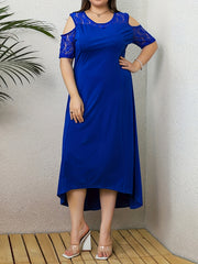  Floral Jacquard Lace Cold Shoulder Dress