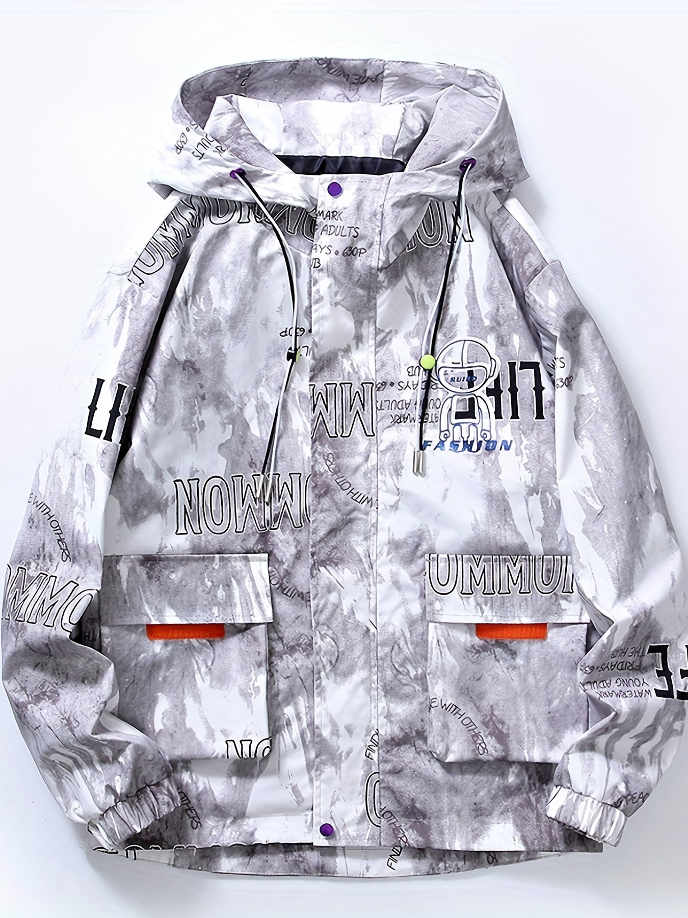 Men's Robot & Letter Print Windproof Jacket