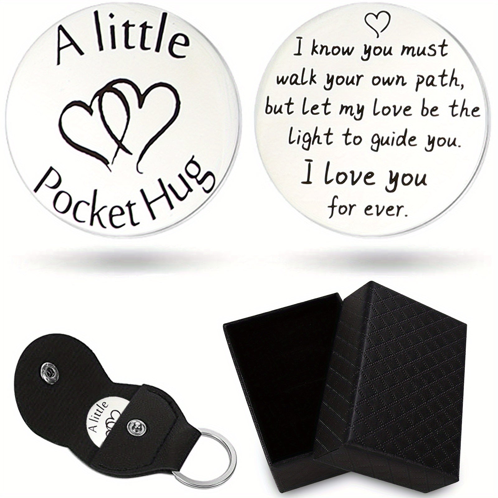 Pocket Hug Token Leather Keychain Men Birthday Christmas Boy Girl Valentines Son