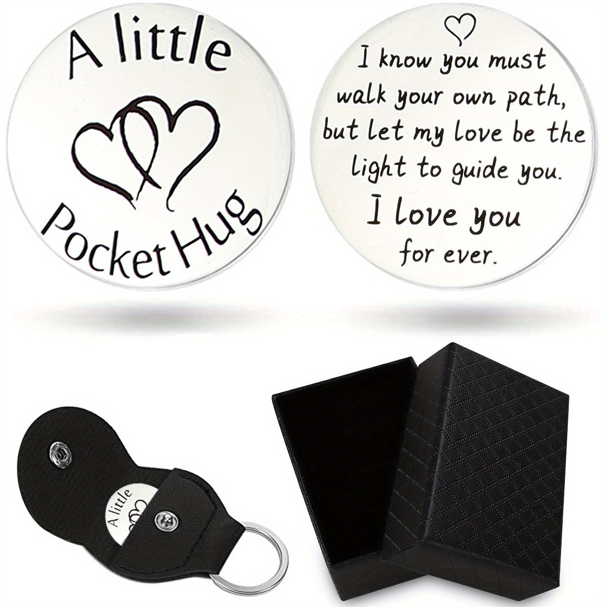 Pocket Hug Token Leather Keychain Men Birthday Christmas Boy Girl Valentines Son