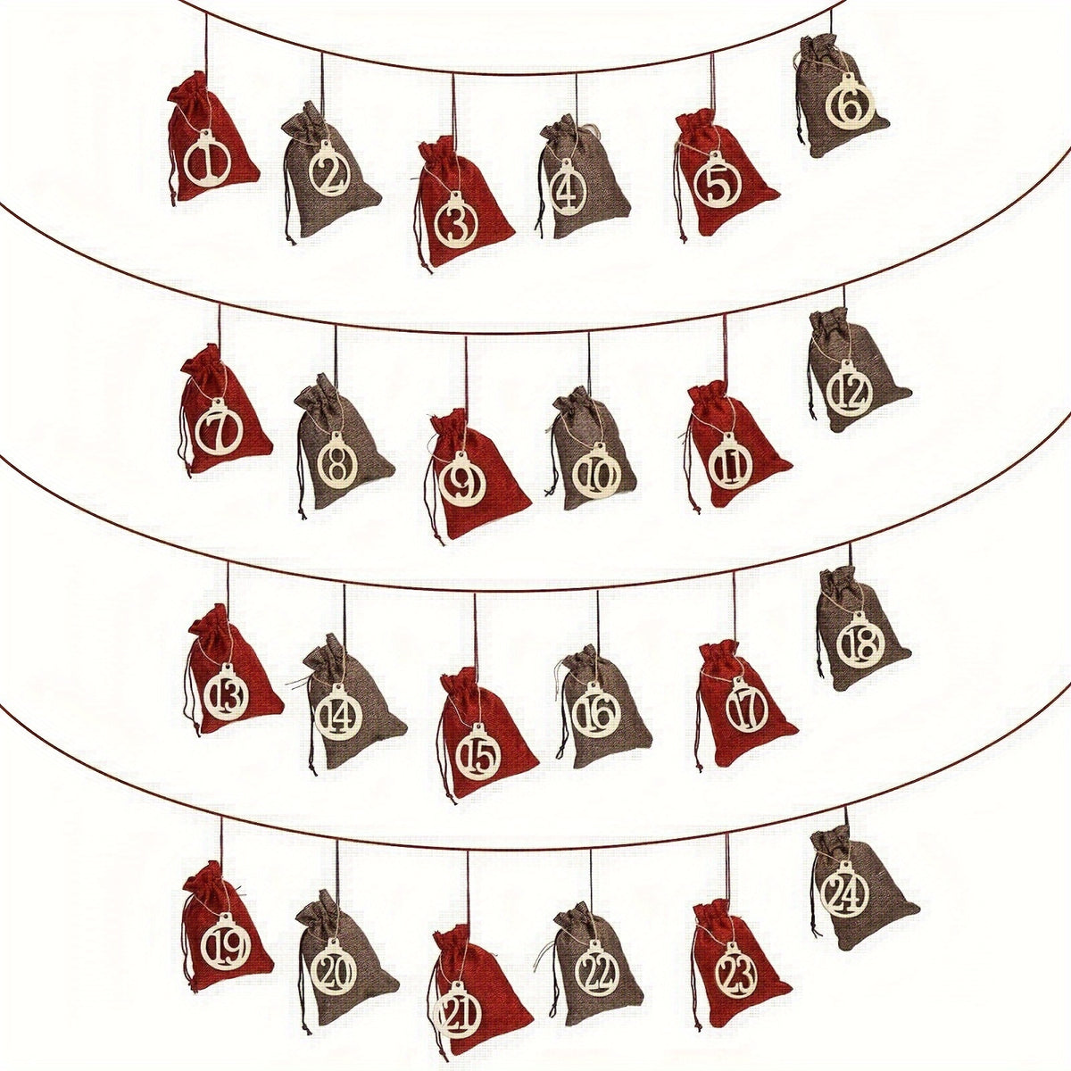 24 Christmas Countdown Bags Advent Calendar Burlap Bags With Wooden Labels