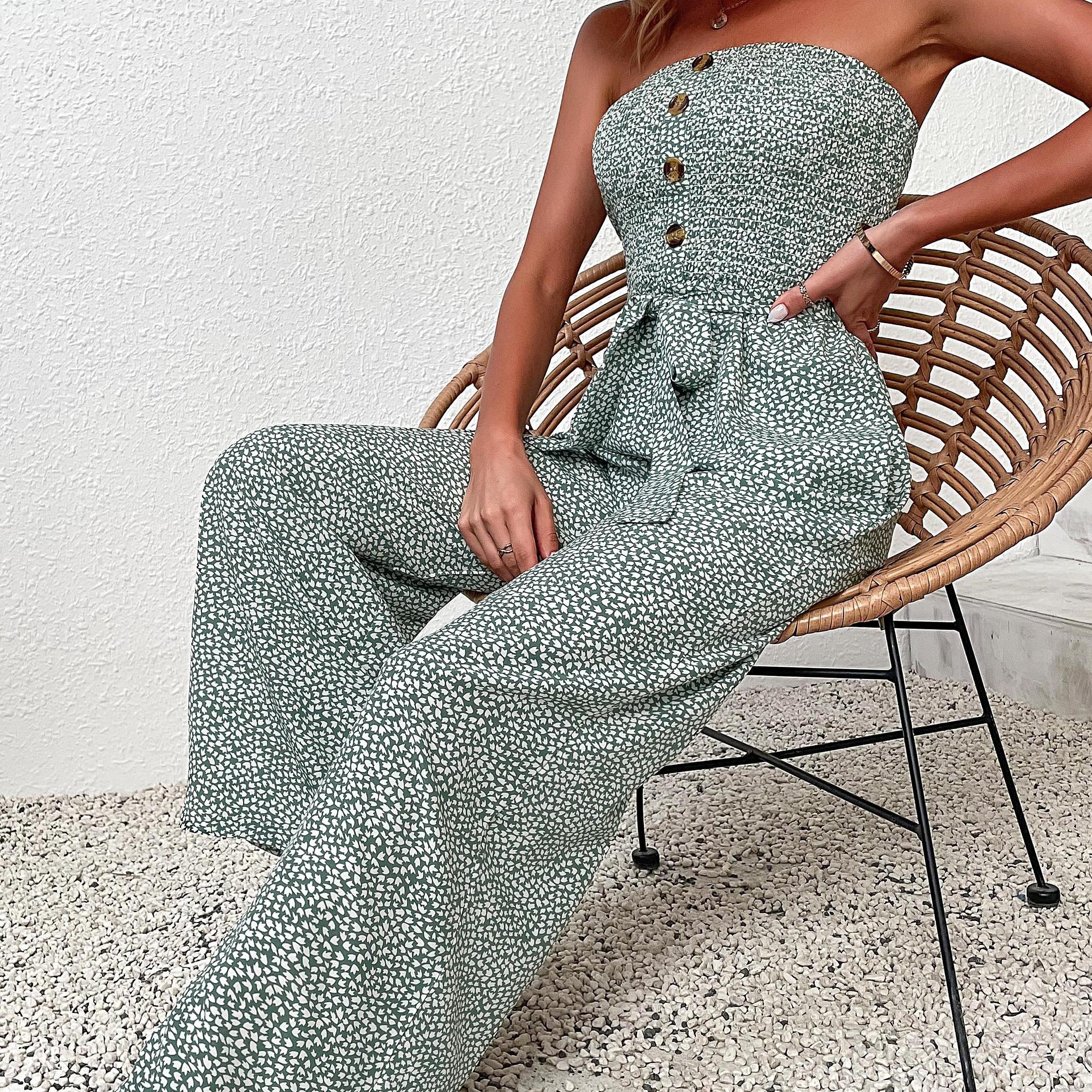 Boho Ditsy Floral Off Shoulder Jumpsuit
