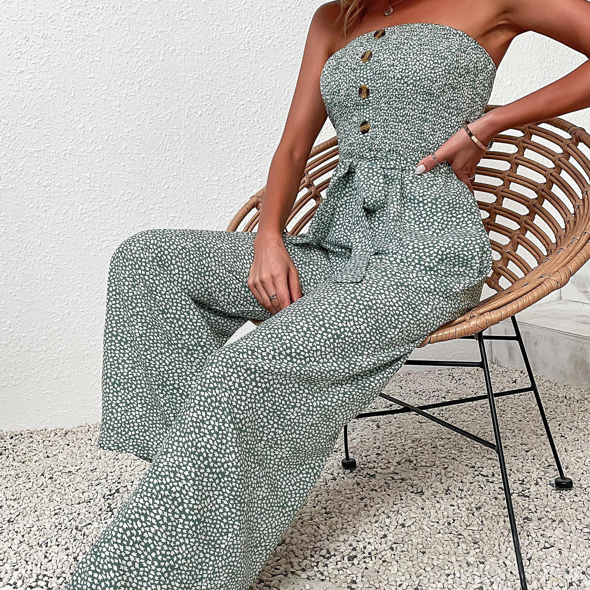 Boho Ditsy Floral Off Shoulder Jumpsuit
