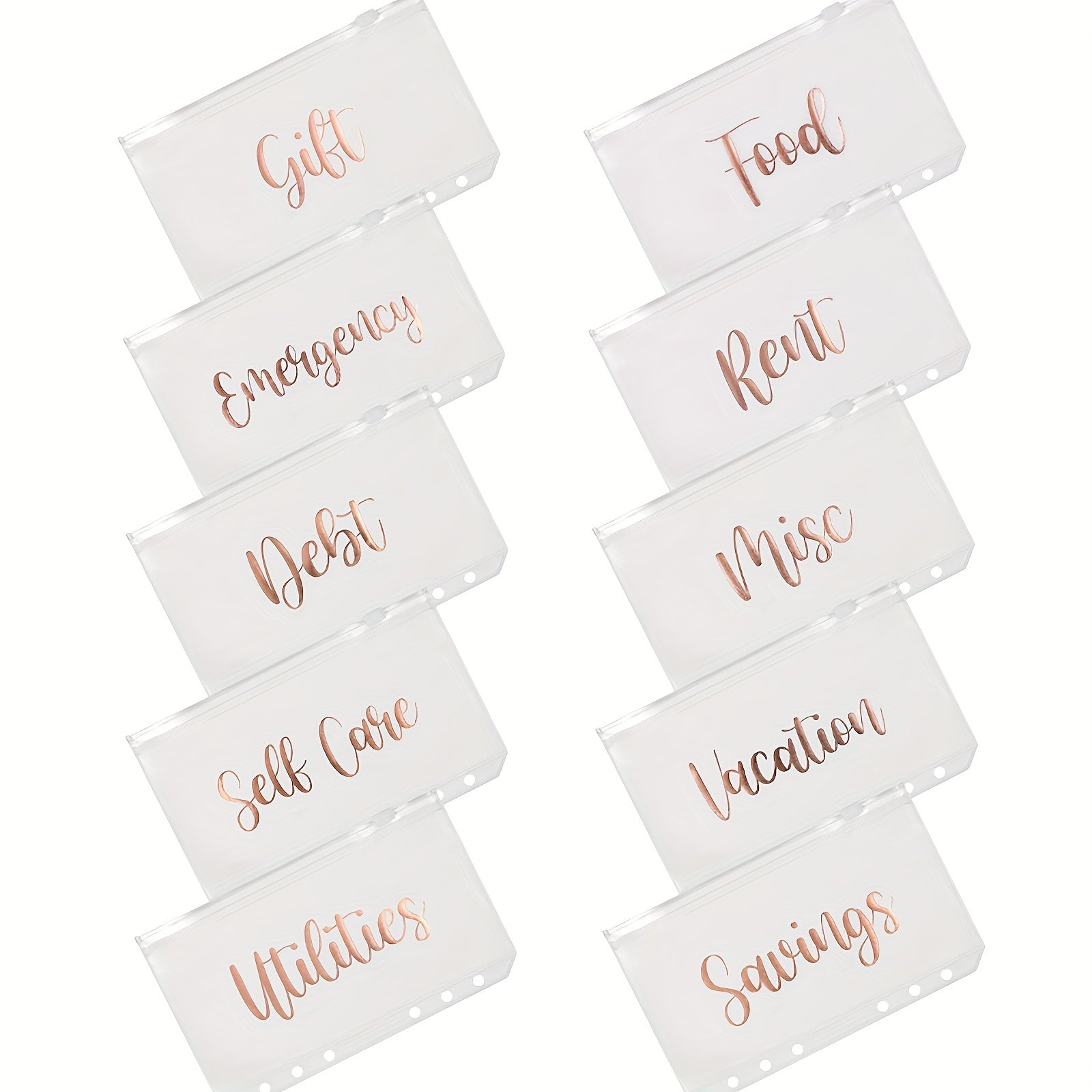 10pcs Rose Golden Letter Binder Zipper Bags Set