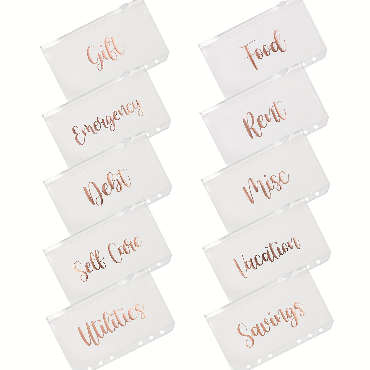 10pcs Rose Golden Letter Binder Zipper Bags Set