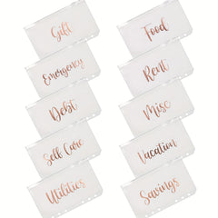 10pcs Rose Golden Letter Binder Zipper Bags Set