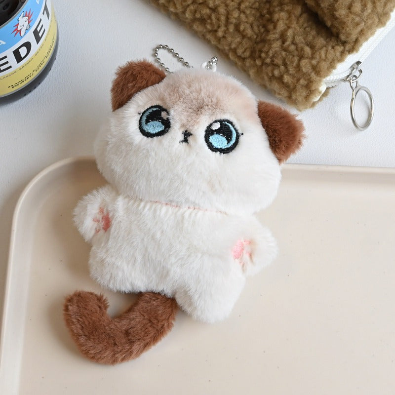 Plush Cat Tail Charms with Fluffy Ears & Expressive Face Backpack & Keychain