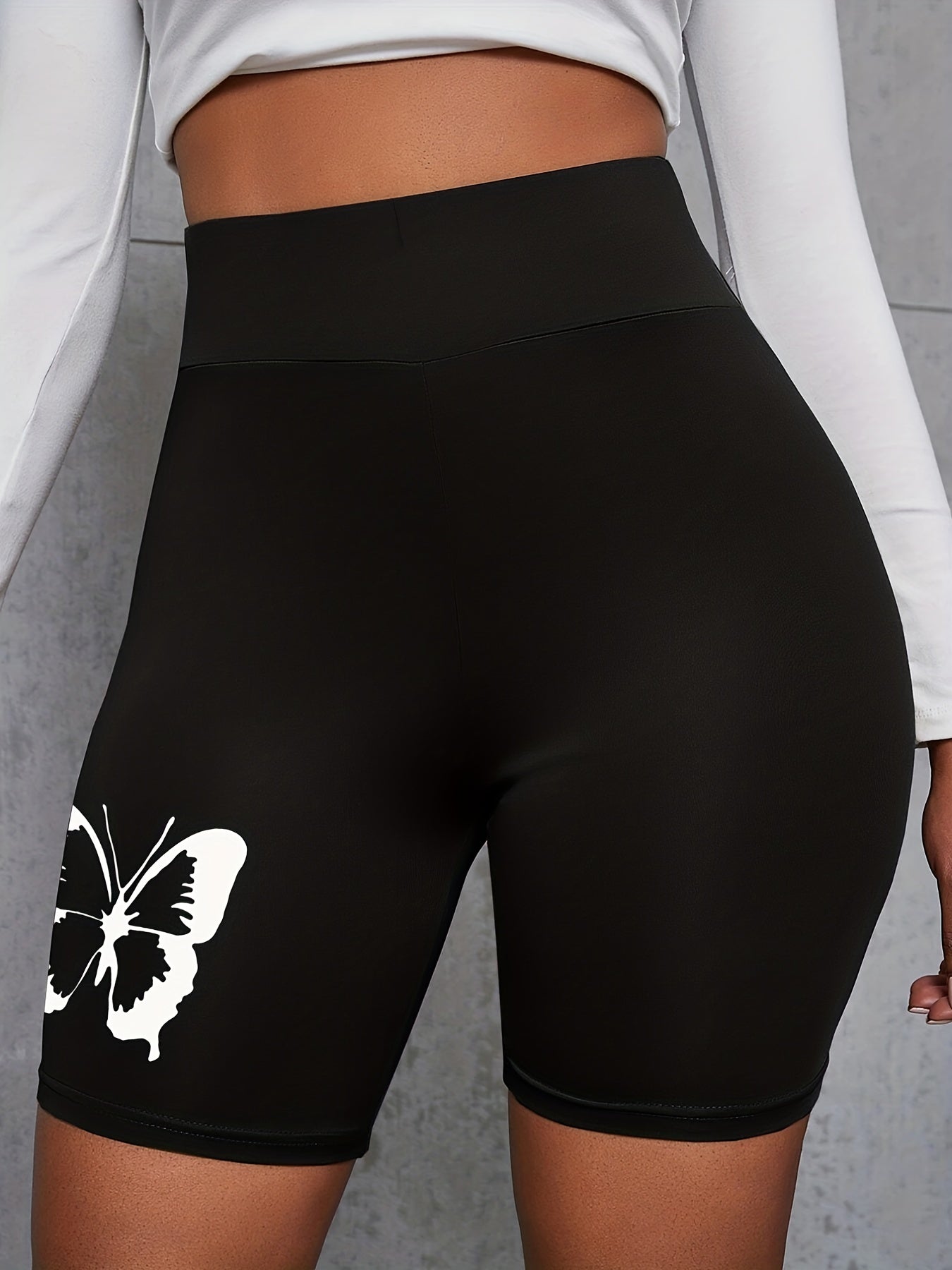 Butterfly Print High Rise Stretch Biker Shorts
