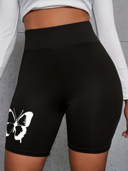  Butterfly Print High Rise Stretch Biker Shorts