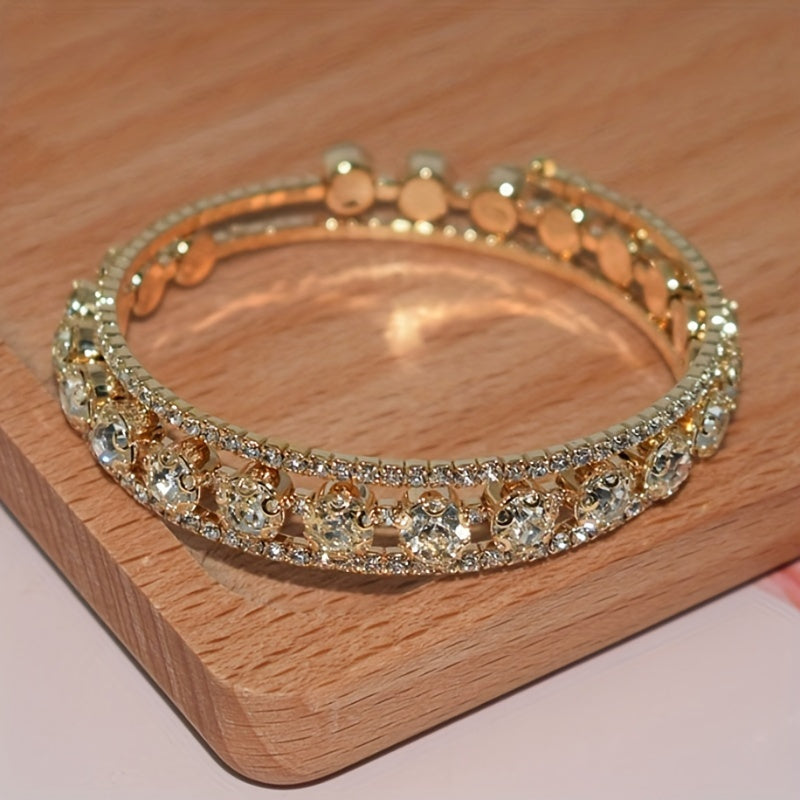 Bridal Rhinestone Full Diamond Winding Open Bracelet