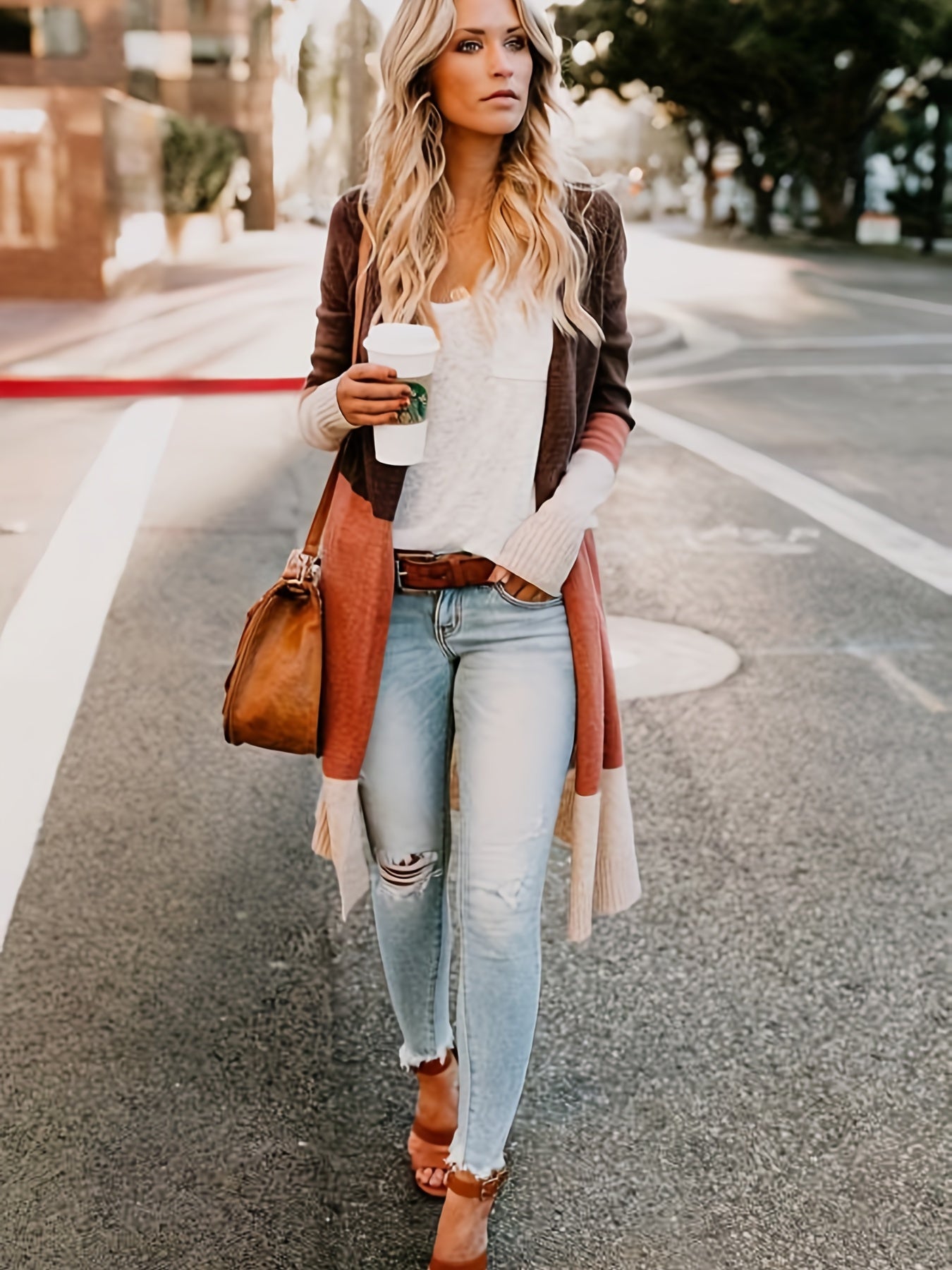  Colorblock Long Sleeve Cardigan