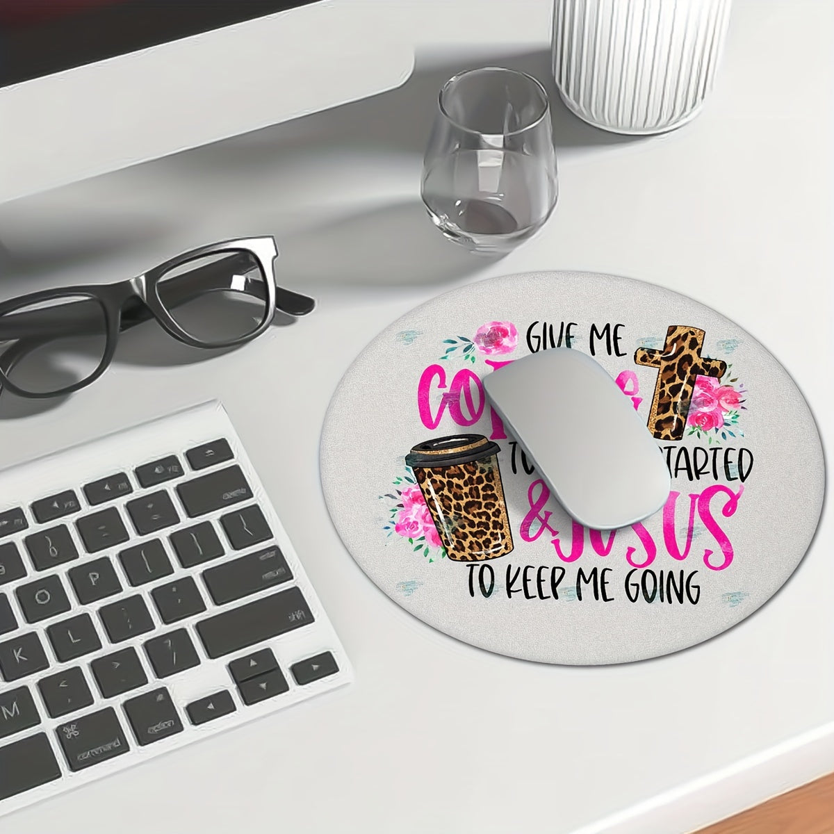 Coffee Pattern Round Mouse Pad 7.87in Non-slip Rubber Game Office Mouse Pad